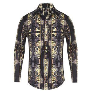Daupanzees Mens Button Down Shirt Sz Large Casual Lounge Black Gold Paisleys
